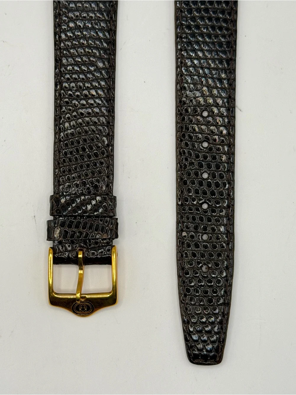 Gucci Dark Brown Lizard-Embossed Leather Watch Strap with Gold Buckle 16MM - Picture 2 of 4